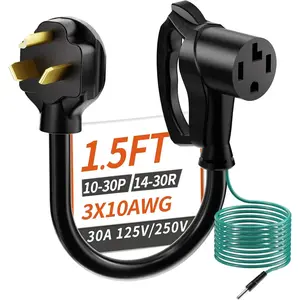 1.5FT 30AMP 125V/250V 4 Prong to 3 Prong Dryer Adapter, NEMA 10-30P Male to 14-30R Female with Green Ground Wire, Dryer Plug Adapter 4 to 3 Prong Outlet, STW 10 Gauge, ETL Listed