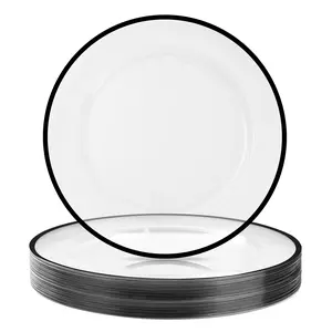 12 Inch Disposable Charger Plates – 25 Pack Clear Plastic Plates with Black Rim for Parties, Events, Weddings & Table Decor