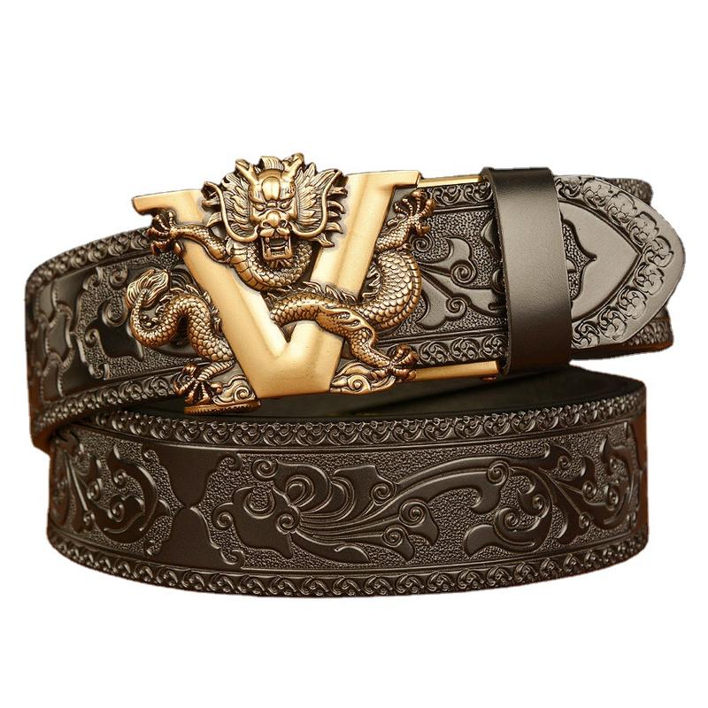 Men’s Vintage V-Shaped Dragon Belt, Carved Automatic Buckle, Unique Casual Denim Accessory Perfect for Street Shoots, Jeans Outfits