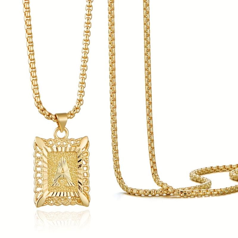 A Hip-Hop Style Copper Pendant Necklace Featuring a Gold-Plated Stainless Steel Chain, with Options for All 26 Letters A-Z, Making It a Stylish And High-End Jewelry Gift. Birthday Gift