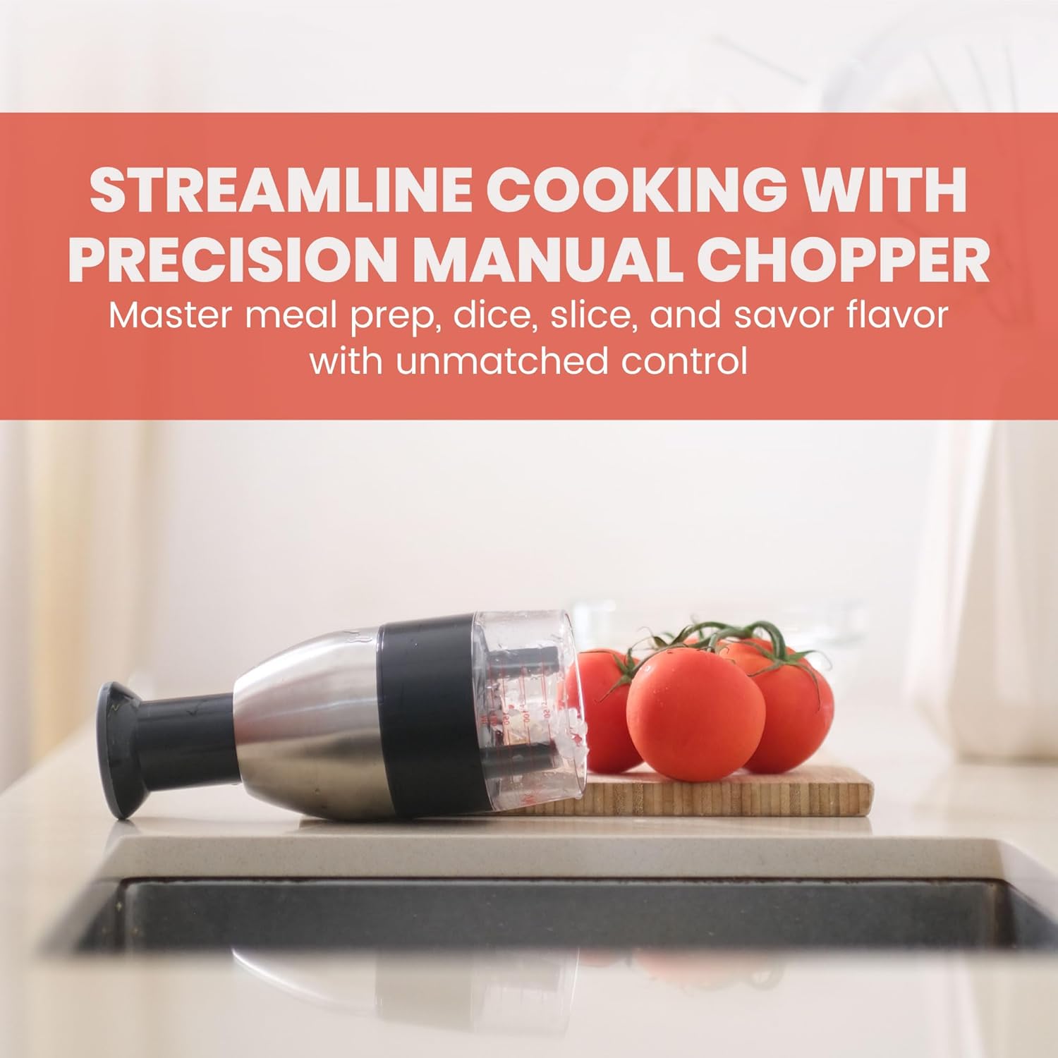 Stainless Steel Manual Food Chopper | Hand Pull Garlic Mincer & Vegetable Dicer | Onion Cutter, Nut Grinder, Herb Chopper | Dishwasher Safe Kitchen Gadget