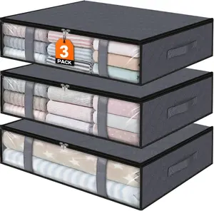 [New Deal] Under Bed Storage Box, 3 Counts Foldable Bedding Storage Box with Zipper & Handle, Clothes Storage Box for Bedroom Dormitory Hotel Salon Closet, Bedroom Organizer, Fabric Storage Organizer, Folding Storage Bin