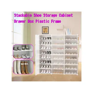 Special sale  48 Pairs Stackable Shoe Storage Cabinet Drawer Box Plastic Frame
