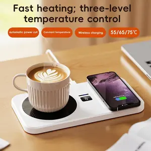 Multifunctional Coffee Milk Heater, Kitchen Appliances, 3 Temperature Settings, Automatic Shut-Off, Wireless Charging for Phone & Earphones