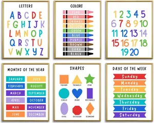 Educational  Learning Posters,Alphabet ABC Posters for  Classroom Playroom Wall Art Decor,Counting Chart for , Learning Poster for   Homeschool Supplies
