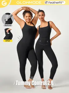 GLOWMODE 24''FeatherFit Tummy Control 2.0 Side Pockets Buttery Soft Gym Yoga Sports Jumpsuit Bodysuit Romper