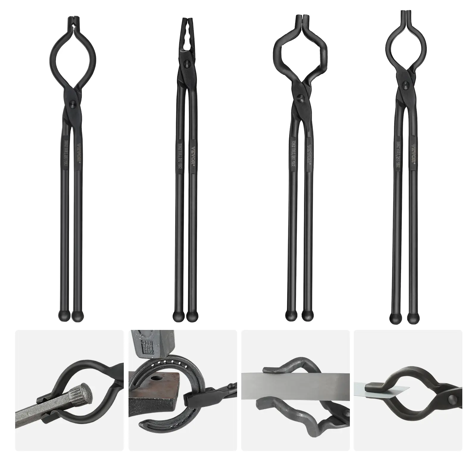 【DealsForYouDays】VEVOR Blacksmith Tongs 18” 4 PCSV-Bit Bolt TongsWolf Jaw TongsZ V-Bit Tongs and Gripping TongsCarbon Steel Forge Tongs with A3 Steel Rivetsfor Beginner and Seasoned BlacksmithsBladesmiths, Equipment, Lightweight, Round
