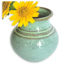 Handmade Dandelion Flower Pot for  Mommy to Be - Miniature Pottery Vase for  Shower Favor Presents Green