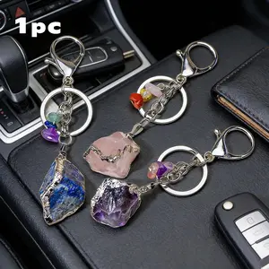 Natural Gemstone Keychain, Handmade Keychain, Clear Quartz & Amethyst Key Chain, DIY Car Key Ring, Perfect Father & Mother's Day Gift, Car Key Chains