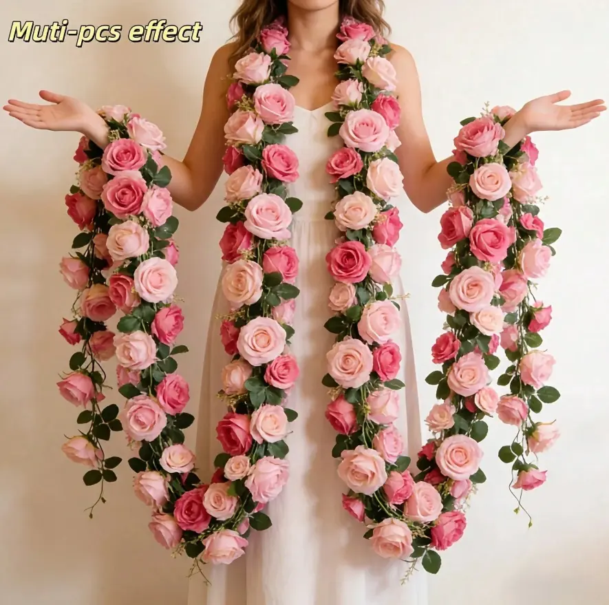 98 Inch Pink Artificial Rose Vine Garland Faux Flower Wedding Home Decor
