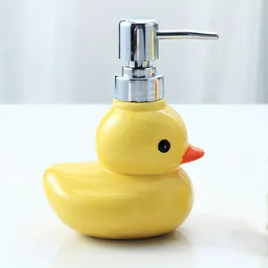 Cute 15.22 oz yellow duck ceramic soap dispenser – odorless, free from phthalates, suitable for use in bathrooms and kitchens