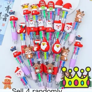 4pcs Retractable Ballpoint Pens, Four Colors Per Pen, Round Body, Medium Tip, PVC Material, Cute Stick Design, School & Office Supplies