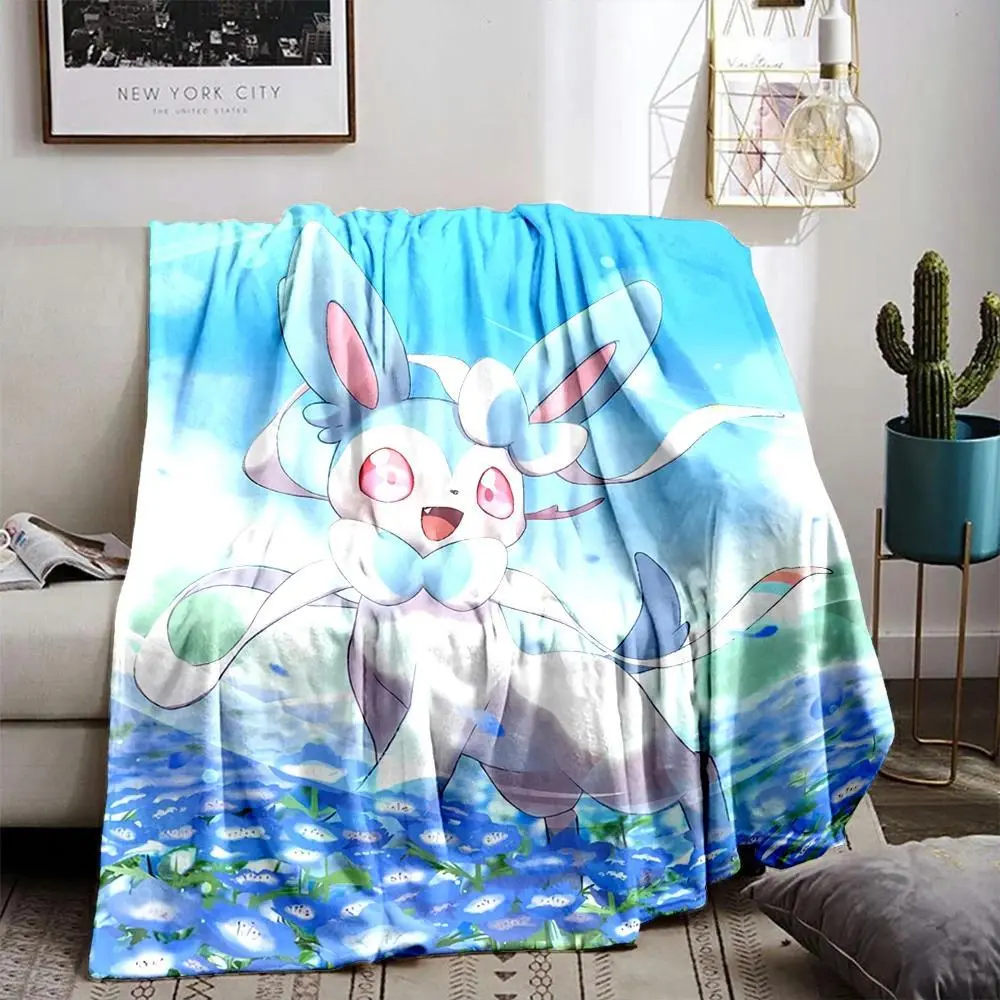 Anime Sylveon Eevee Flannel Blanket Soft Warm Cozy Throw Blanket Cute Character Design Ideal for Bedroom, Dorm Room, Sofa, Couch and Living Room