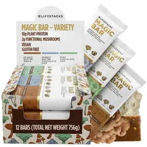 Lifestacks Magic Bar — Superfood Snack with 2g Functional Mushrooms, 10g Plant‑Based Protein & 4g Fiber — Vegan, Gluten‑Free, Nutrient‑Dense Peanut Butter Energy Bar