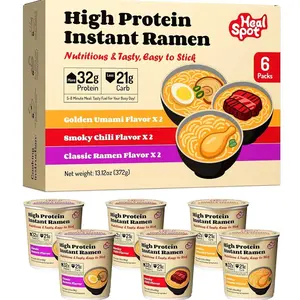 Healspot High Protein Instant Ramen Variety Pack , 6 Cups Non Fried Ramen Broth, 32g Plant Based Protein, Low Fat, Low Carb, Non GMO, Keto Friendly & Plant Based (Golden-Chicken,Smoky-Beef,Classic-Pork)