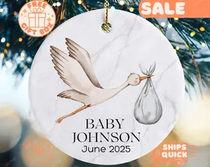 Stork Pregnancy Announcement Ornament Keepsake, Baby Announcement Ornament We're Expecting Ornament New Baby Pregnancy Reveal 2025 Ornament
