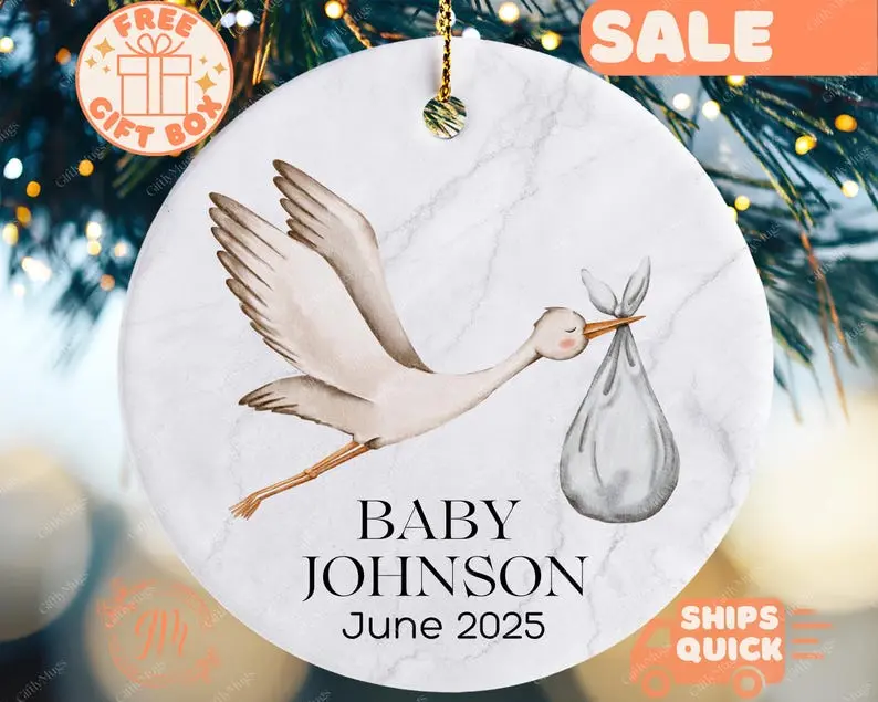 Stork Pregnancy Announcement Ornament Keepsake, Baby Announcement Ornament We're Expecting Ornament New Baby Pregnancy Reveal 2025 Ornament