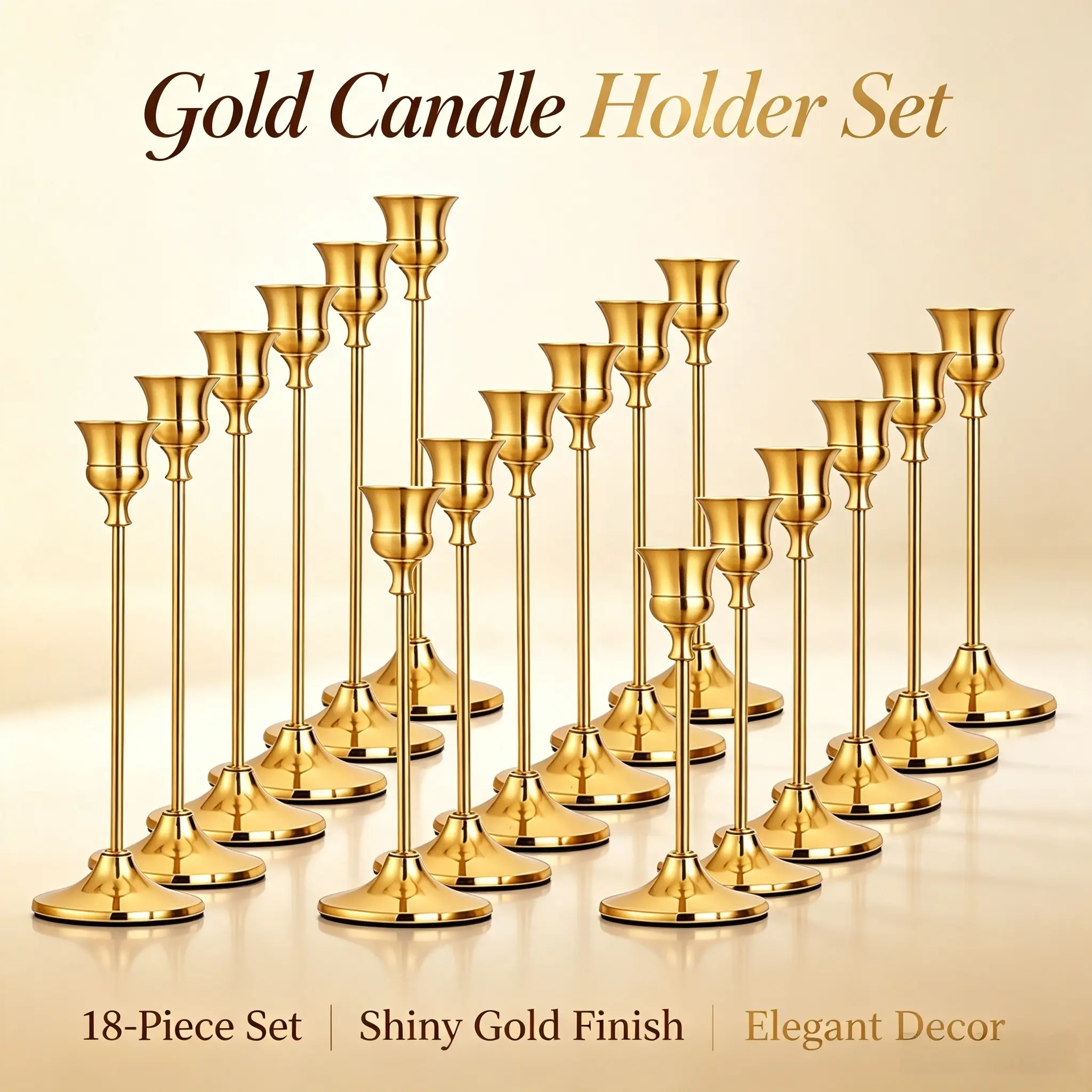 Gold Metal Taper Candle Holders Set of 3/6/12/18/24/30, Thin Pole Design Without Blocking View, Elegant Table Centerpieces for Wedding, Engagement, Anniversary, Ceremony, Christmas, Fall, Halloween & Daily Home, Candles Not Included