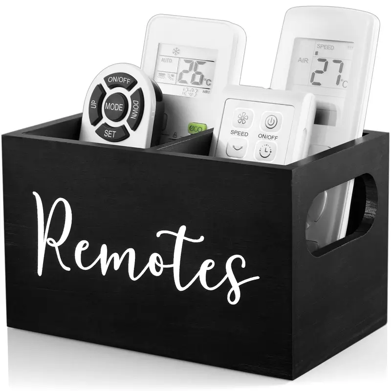 Remote Control Holder, 1 Count Wooden Remote Box for Nightstand, Bedside Caddy for Home Decor, Desk Organizer for Home Office, Desk Organizer Tidy, Office Desk Accessory