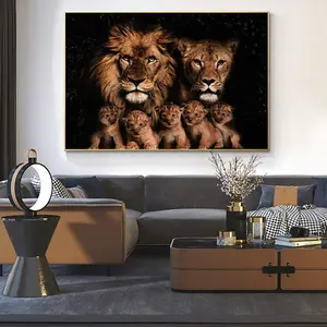 Large Lion Family Canvas Art Print - Frameless Modern Abstract Wall Decor, Warm Animal Portrait for Living Room & Bedroom, 31.5x47.2 Inches, Contemporary Home Accent, Lion Wall Ar, Decoration