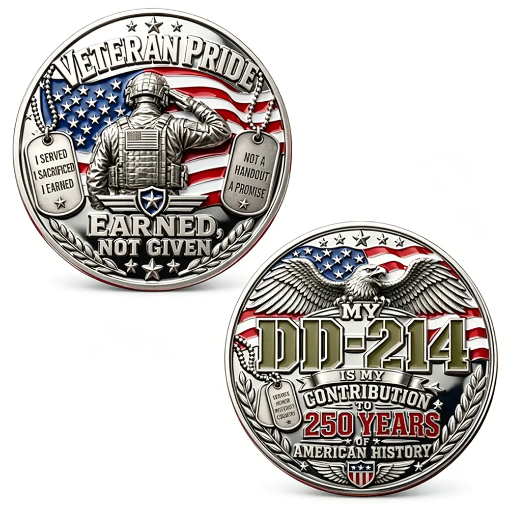 1pc Veteran Pride Challenge Coin, Patriotic American Saluting Soldier Commemorative Coin, Collectible Coin For Veterans Collectors