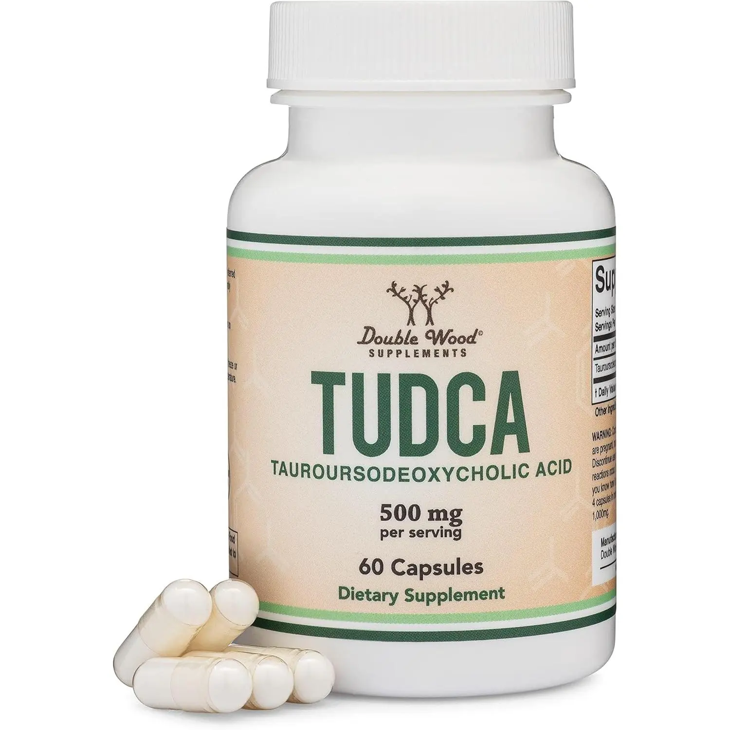 TUDCA Bile Salts Liver Support Supplement, 500mg Servings, Liver and Gallbladder Cleanse Supplement (60 Capsules, 250mg) Genuine Bile Acid TUDCA with Strong Bitter Taste by Double Wood