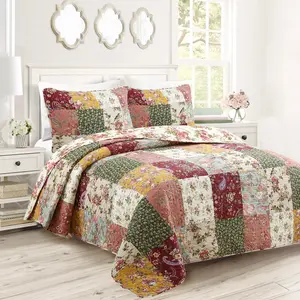 Country Vintage Farmhouse Multicolor Floral Paisley Patchwork Cotton Quilt Bedding Set