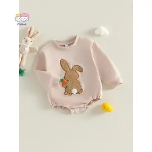 Infant Baby Easter Romper Fashionable Cute Bunny Embroidery Long Sleeve Jumpsuits