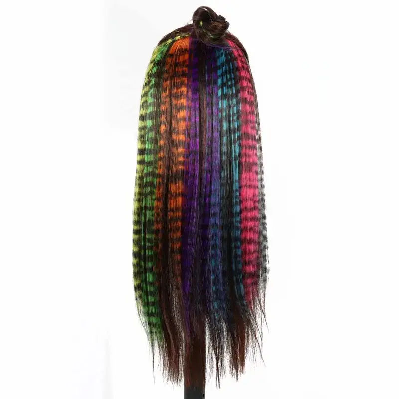 2026 NEW Synthetic Hair Extension18" Long Straight Women High Temperature Clip In Hair Extension Hairpiece Feather Wig Blue Rose Colorful