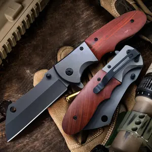 Wooden handle and carbon steel folding blade, EDC pocket knife. Comes with pocket clip, comfortable handle, suitable for outdoor camping, barbecue, hiking and other purposes, men's holiday gift, Christmas gift