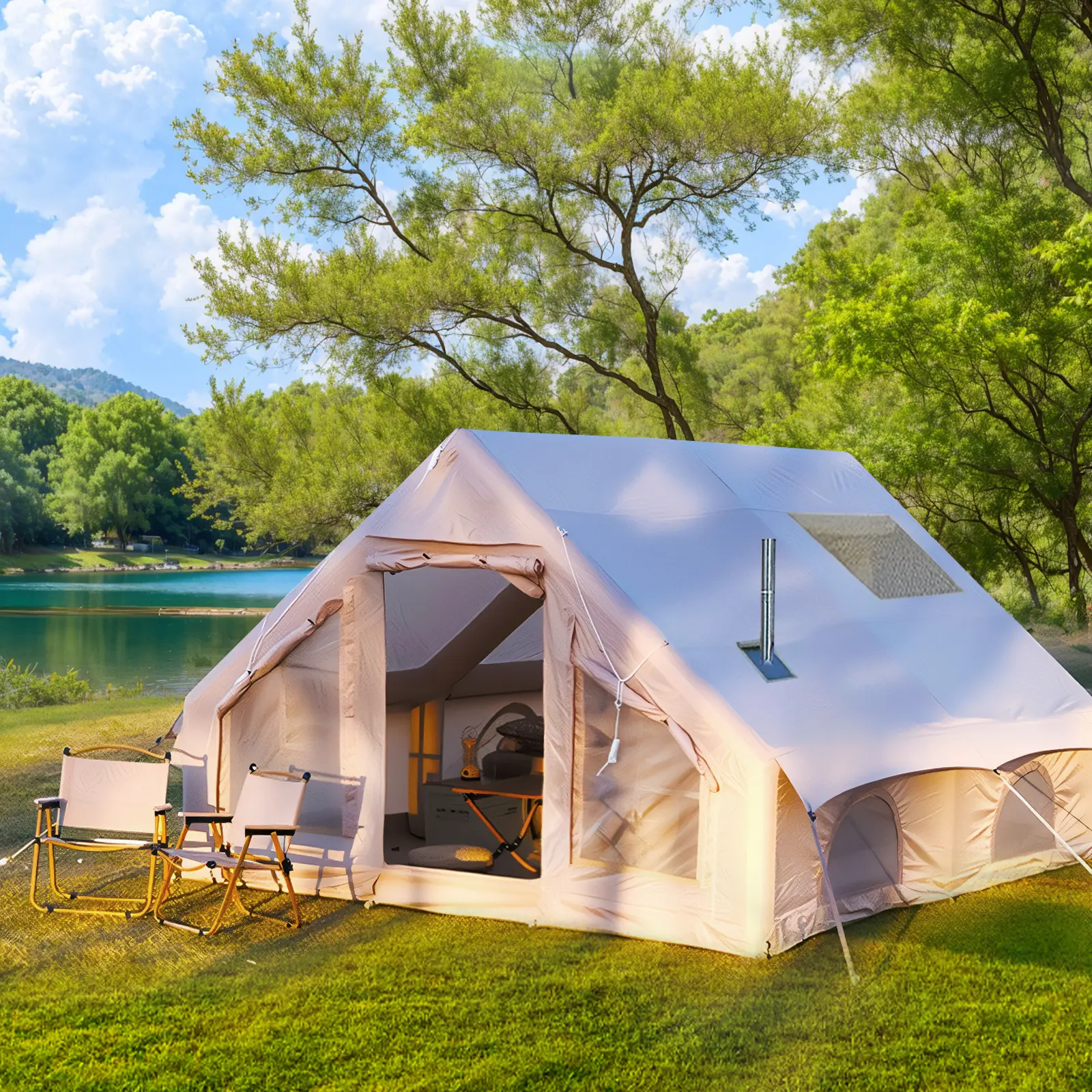 Senleetoo 8-10 Person Camping Dome Tent - 129 Sq Ft Lightweight Portable Easy Setup Airbeam Frame, 4-Season Breathable Waterproof Windproof, Stove Jack, Mesh Windows, Pump for Tent Camping, Breathable Waterproof Tent, Easy Setup Tent