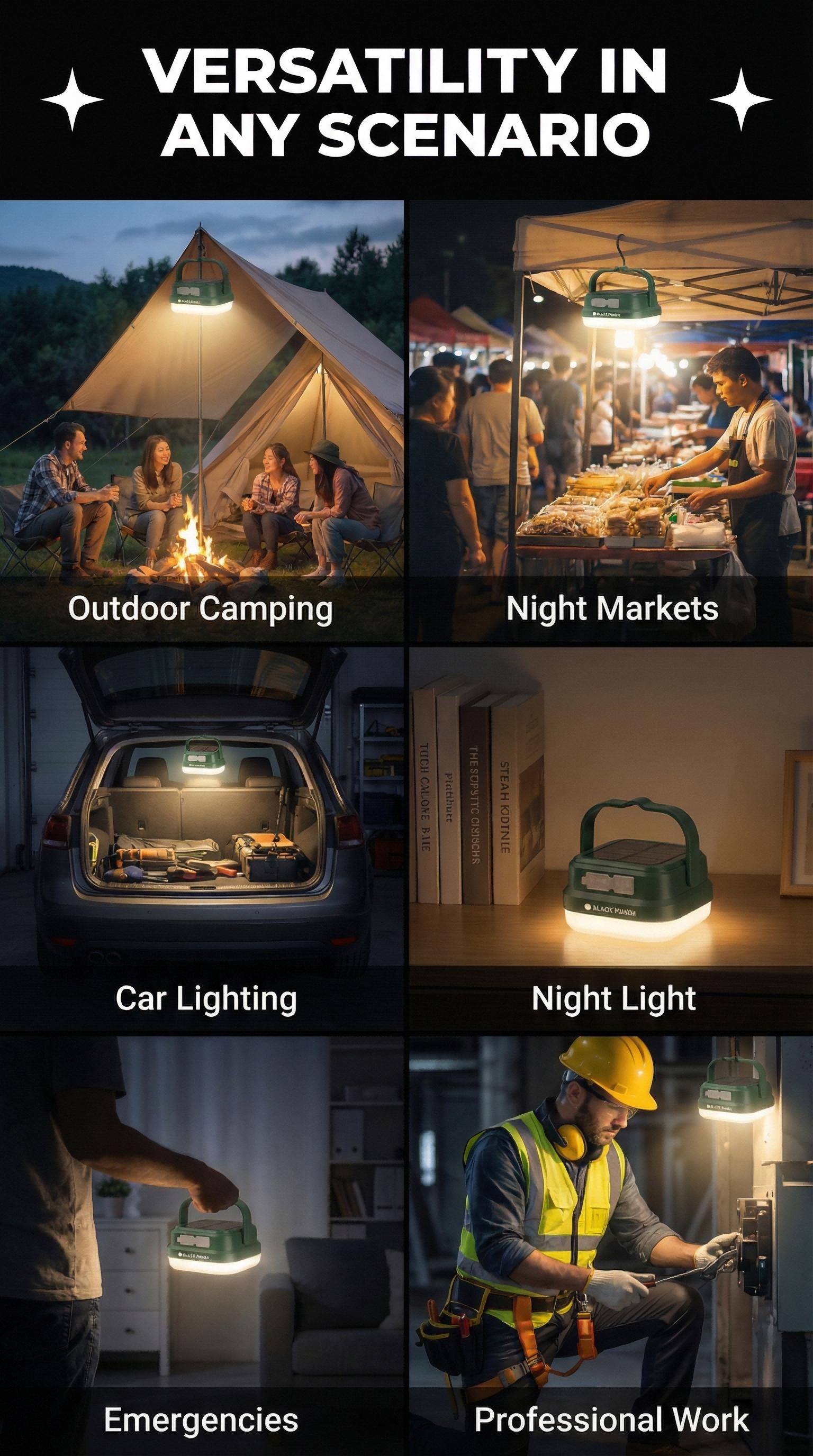 Black Panda Portable Solar Camping Lantern Solar & USB-C Dual Charging High Brightness Daily water resistant Multiple Lighting Modes