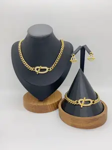 Punk Hip-Hop Style Unique Patchwork Stainless Steel Zircon Jewelry Set, Earrings Necklace Bracelet, Party Banquet Daily Wear, All Seasons, Asymmetrical Earrings