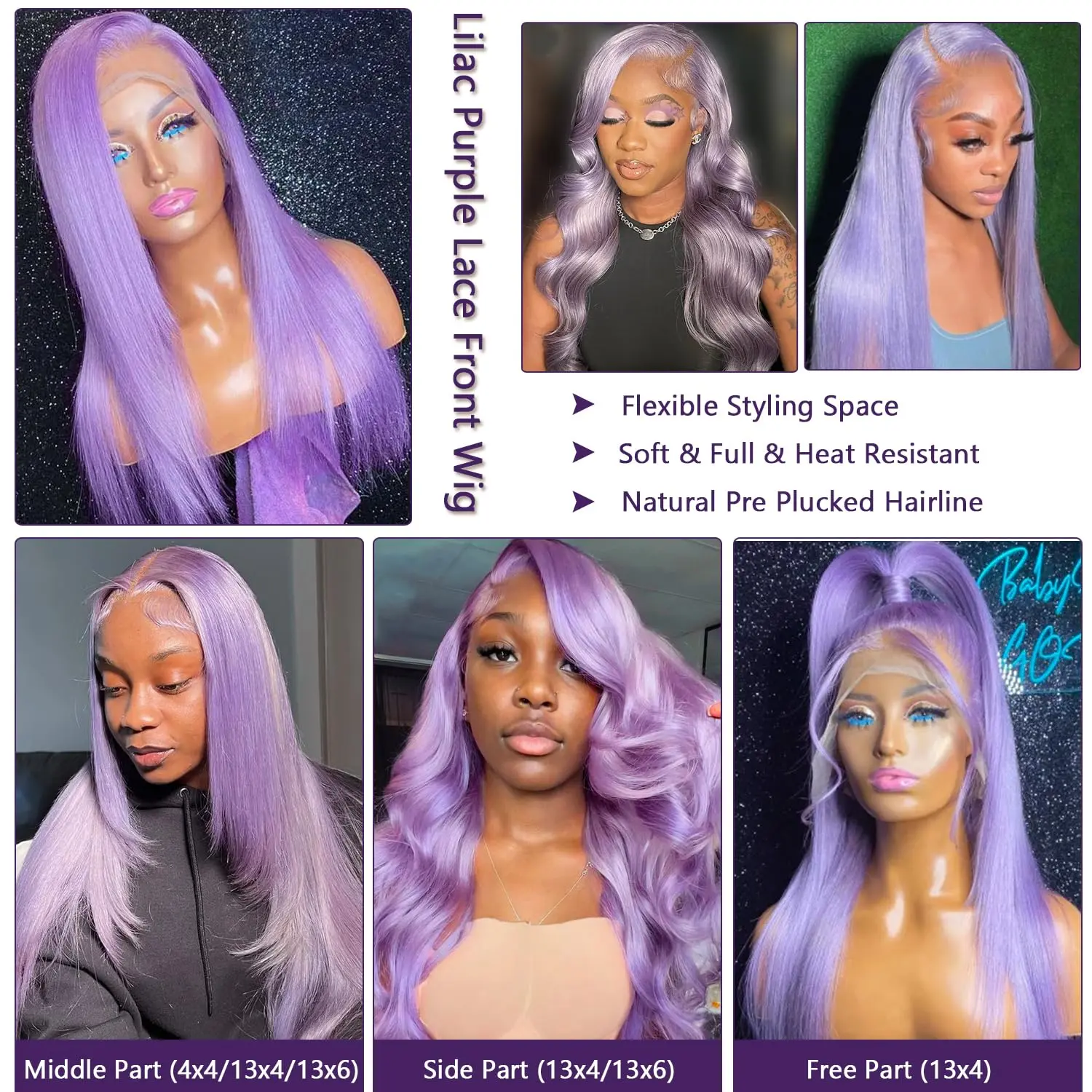 Purple Lace Front Wig 20inch Lilac Glueless 13x4 Lace Front 