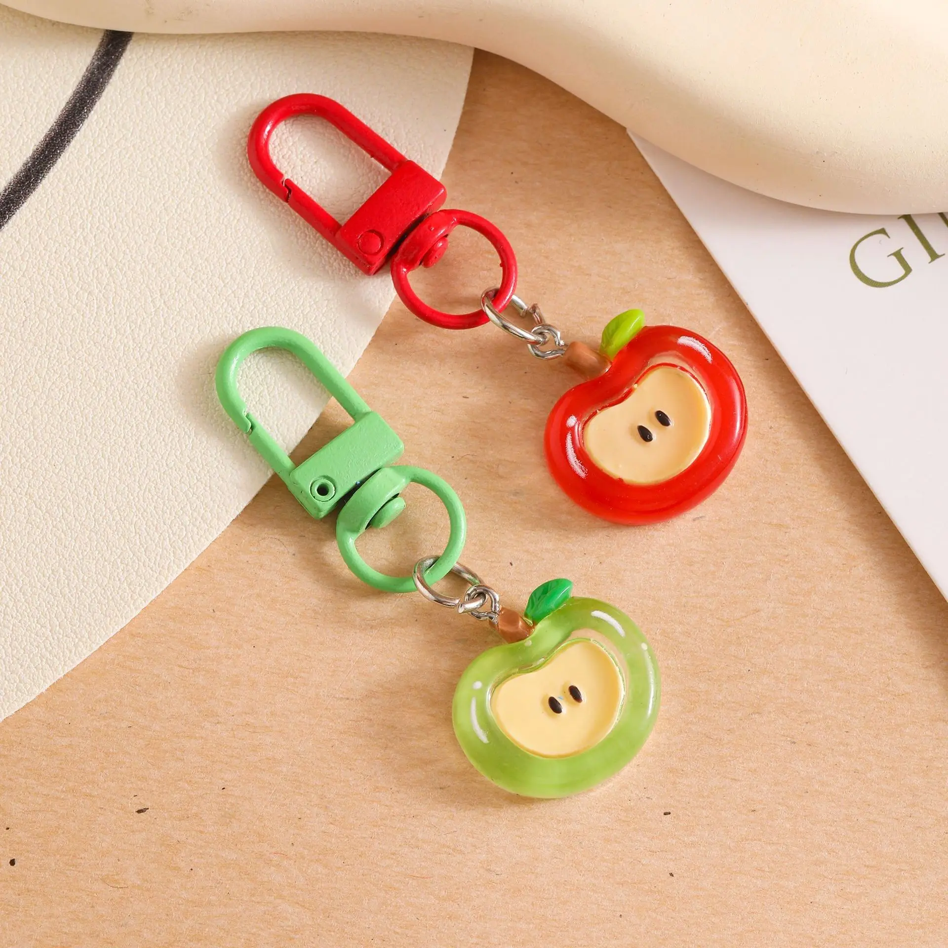 2/20pcs Cute Apple Keychain - Red & Green Acrylic Pendants with Playful Face Design, Durable Polyester, Perfect for Backpacks, Bags, and Accessories, Funny Keychain, Cute Keychain Accessories