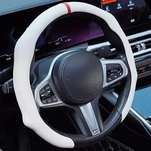 Splice Napa Leather Steering Wheel Cover with Centering Mark Quick Install Non Slip Breathable Ultra Thin Universal Fit Four Season Suitable Automotive Accessory Anti-Slip Modern Design Sport Premium Material All-Season Protector