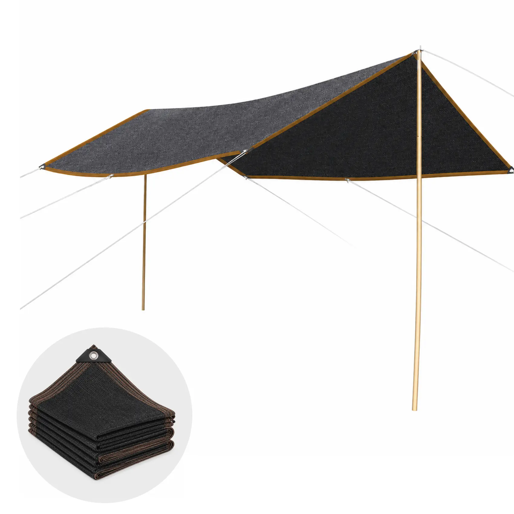 Black 85% HDPE Rectangular Shade Cloth - Heavy-Duty, Breathable UV-Block Cover with Grommets for Garden, Patio, Backyard