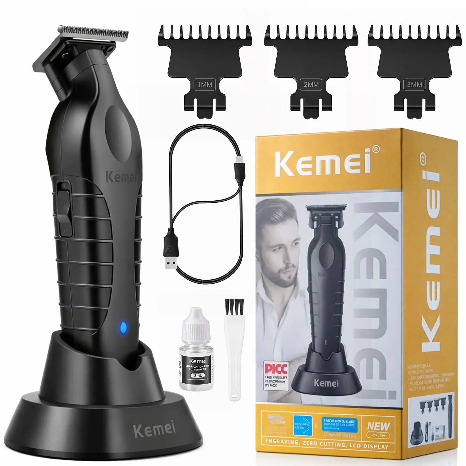 Kemei Km-2299 Wireless Electric Hair Trimmer, USB Rechargeable, Three Speeds, Ergonomic Design, Suitable for Men and Women, Cordless Hair Cutting, Cordless Beard Trimming, Cordless Trimmers, Cordless Hair Clippers, Wireless Hair Cutter