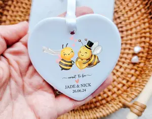 Meant to bee Mr & Mrs Wedding Gift, Personalised Hanging Tag, Wedding gift, Wedding Keepsake, Wedding Present, Ceramic Heart Plaque