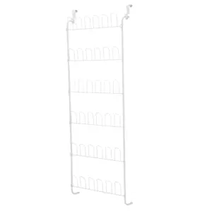 Over Door 18 Pair Organizer with Powder Coated White Finish, 6 Tiers, Metal Holder