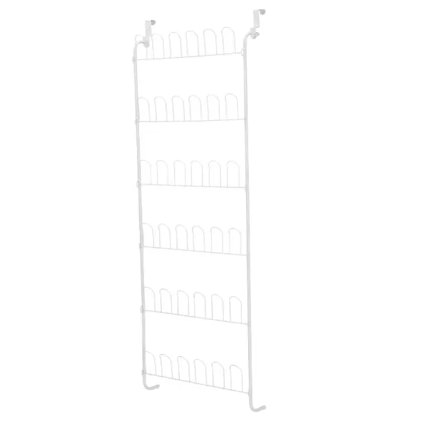 Over Door 18 Pair Organizer with Powder Coated White Finish, 6 Tiers, Metal Holder