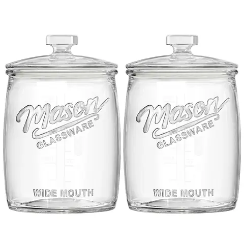 Syntic 2-Pc Thick Glass Canister Set - 1 Gal Wide-Mouth Jars with Silicone Airtight Anti-Leak Lids, Kitchen Dish & Utensils Storage Organization for Pantry Preserving (Candy, Flour), Cold Containers with Wide-Mouth Access