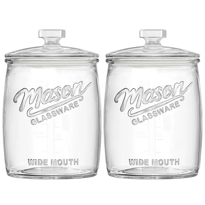 Syntic 2-Pc Thick Glass Canister Set - 1 Gal Wide-Mouth Jars with Silicone Airtight Anti-Leak Lids, Kitchen Dish & Utensils Storage Organization for Pantry Preserving (Candy, Flour), Cold Containers with Wide-Mouth Access
