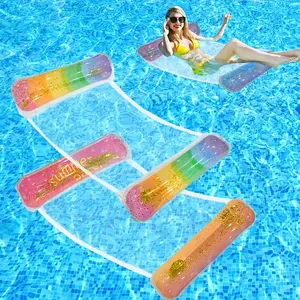 Portable Inflatable Float Lounger with Mesh Bottom – Gradient Glitter Sequin Design, Durable PVC, Multi-Color Float for Beach & Pool Relaxation, Summer Essential for Adults & Sun Lovers, Cozy Tropical Vibe