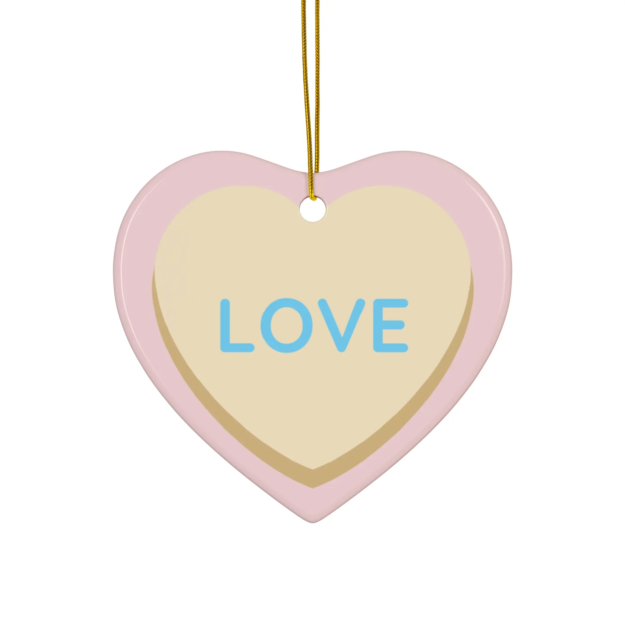 Love Heart Ceramic Ornament - Pink Heart Design with "LOVE" Text, Ideal for Decor and Glossy Print Pack Decoration