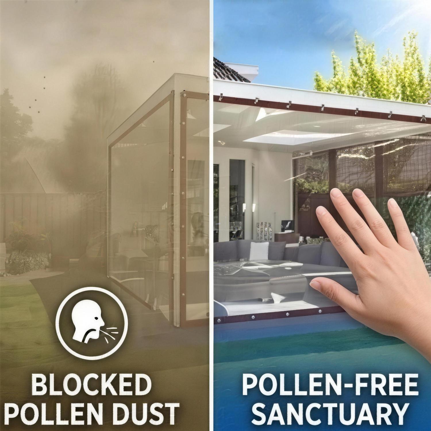 Block Pollen Dust Clear Patio Curtain - Heavy Duty PVC Outdoor Enclosure, WaterproofWindproof Transparent Tarp, Gazebo Porch Panels for Furniture Protection