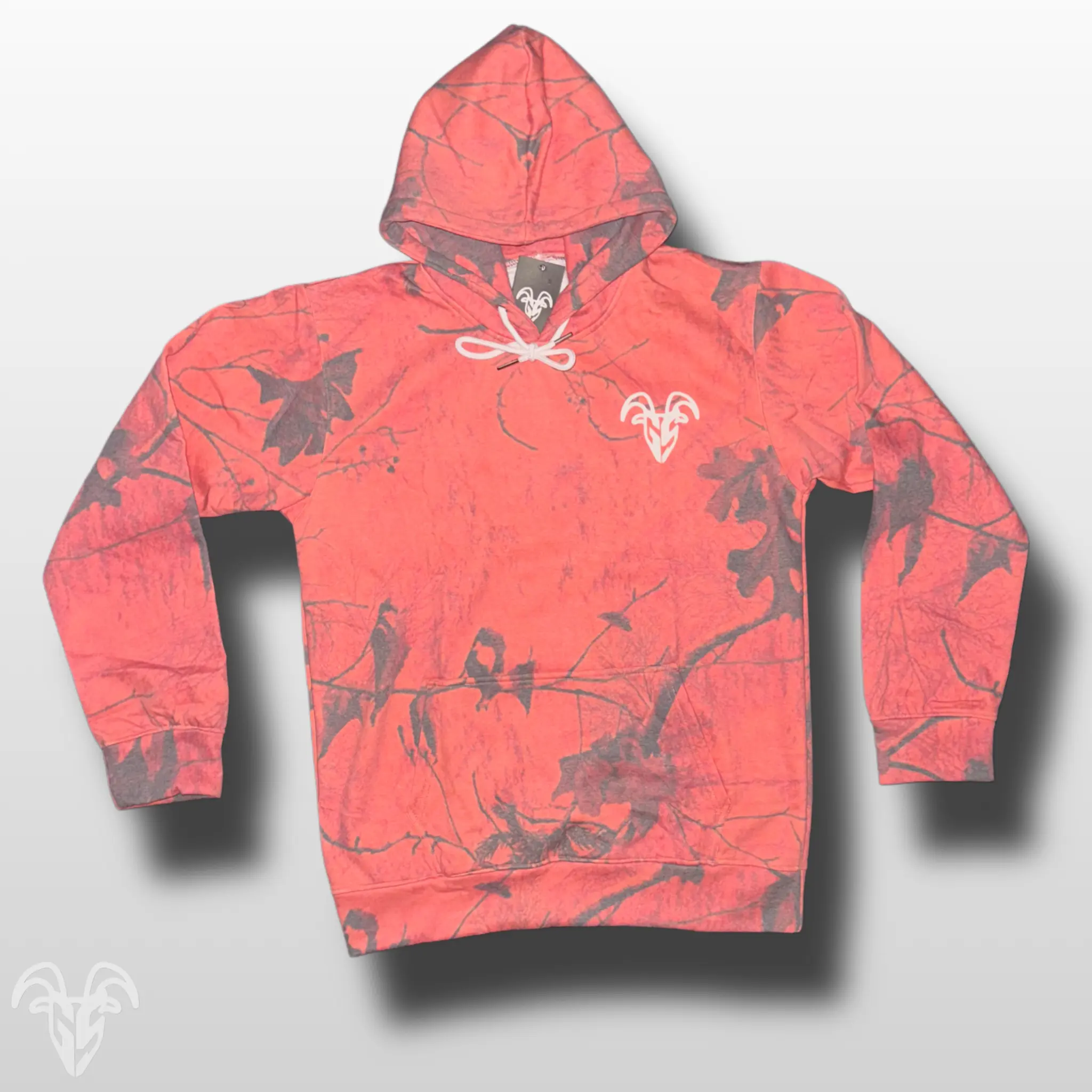 Goat Strength White Washed Orange Camo Hoodie - White Washed Acid Washed Camouflage Sweater for Men & Women Sweaters, Realistic Camouflage Sweatshirt