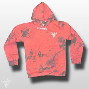 Goat Strength White Washed Orange Camo Hoodie - White Washed Acid Washed Camouflage Sweater for Men & Women Sweaters, Realistic Camouflage Sweatshirt