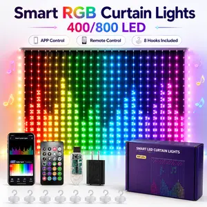 Smart RGB LED Curtain Lights with App & Remote Control, USB Powered DIY Pattern Display Light Curtain, Custom Image Backdrop Lights for Bedroom, Party, Wedding and Holiday Decor, 400/800 LEDs