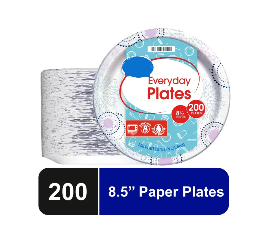 Everyday Plates Large Disposable Paper Plates for Events 8.5 Inch 200 Count Perfect for Any Occasion Convenient and Practical